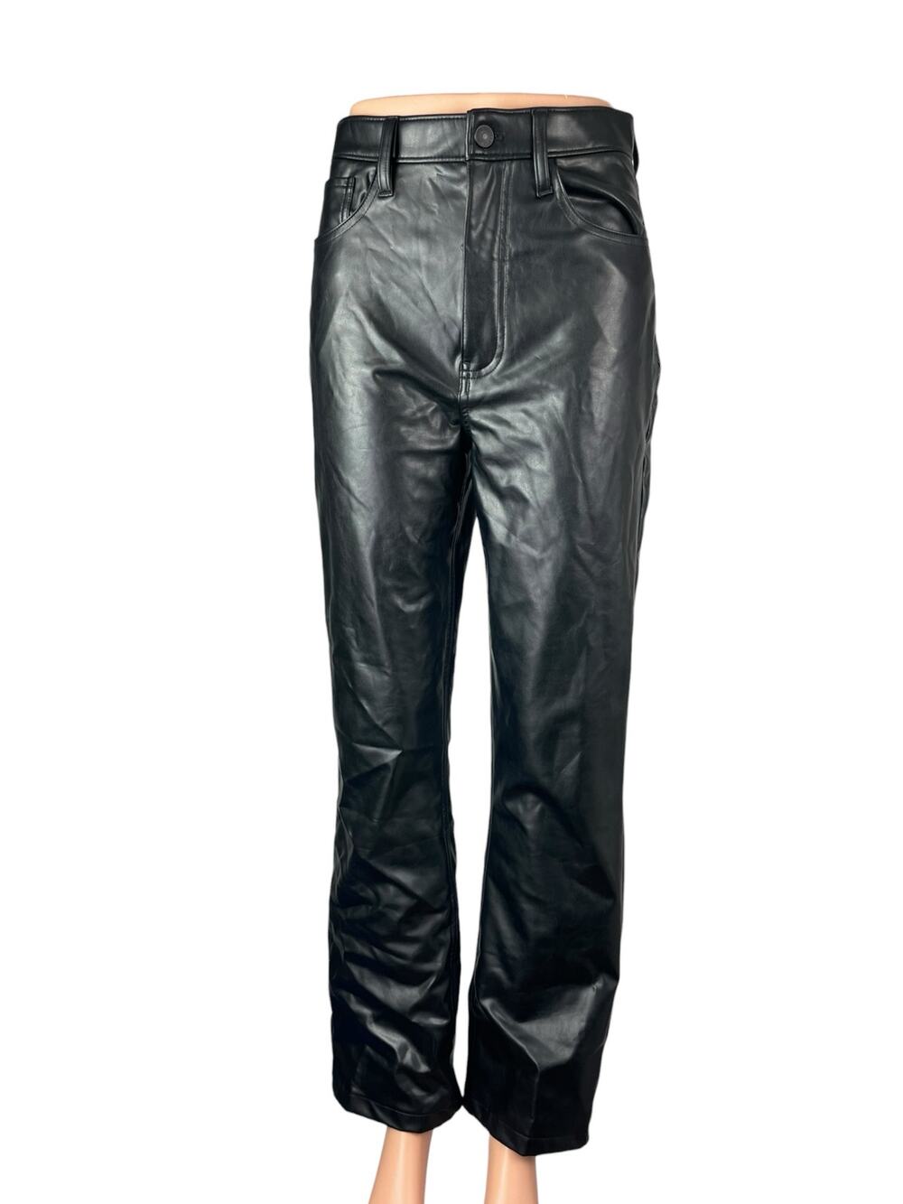 Abercrombie & Fitch Faux Vegan Leather High Rise Straight Trousers Dress Pants 4